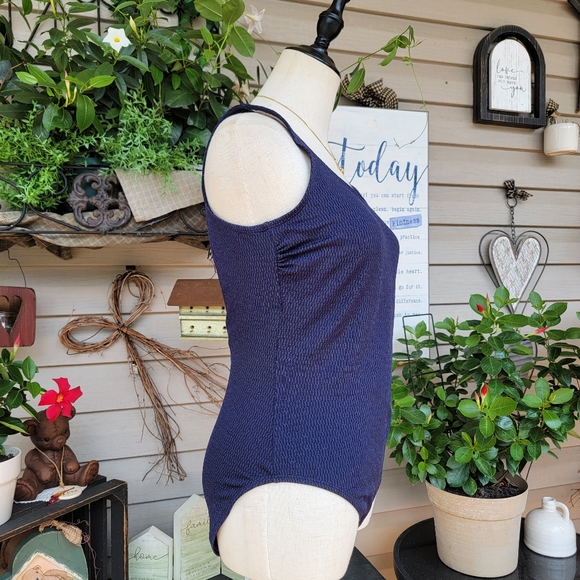 ISLANDER ♡ Gorgeous Navy Blue 1pc Scoop Neck Open Low Back Bralette Swimsuit 10 - Picture 5 of 17